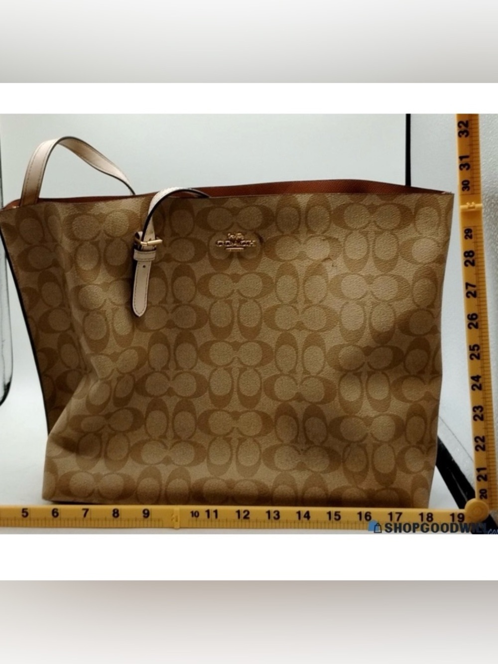 Coach City Tote Bag in Signature Canvas Light Khaki Chalk 5696 Excellent Conditn - Picture 5 of 8